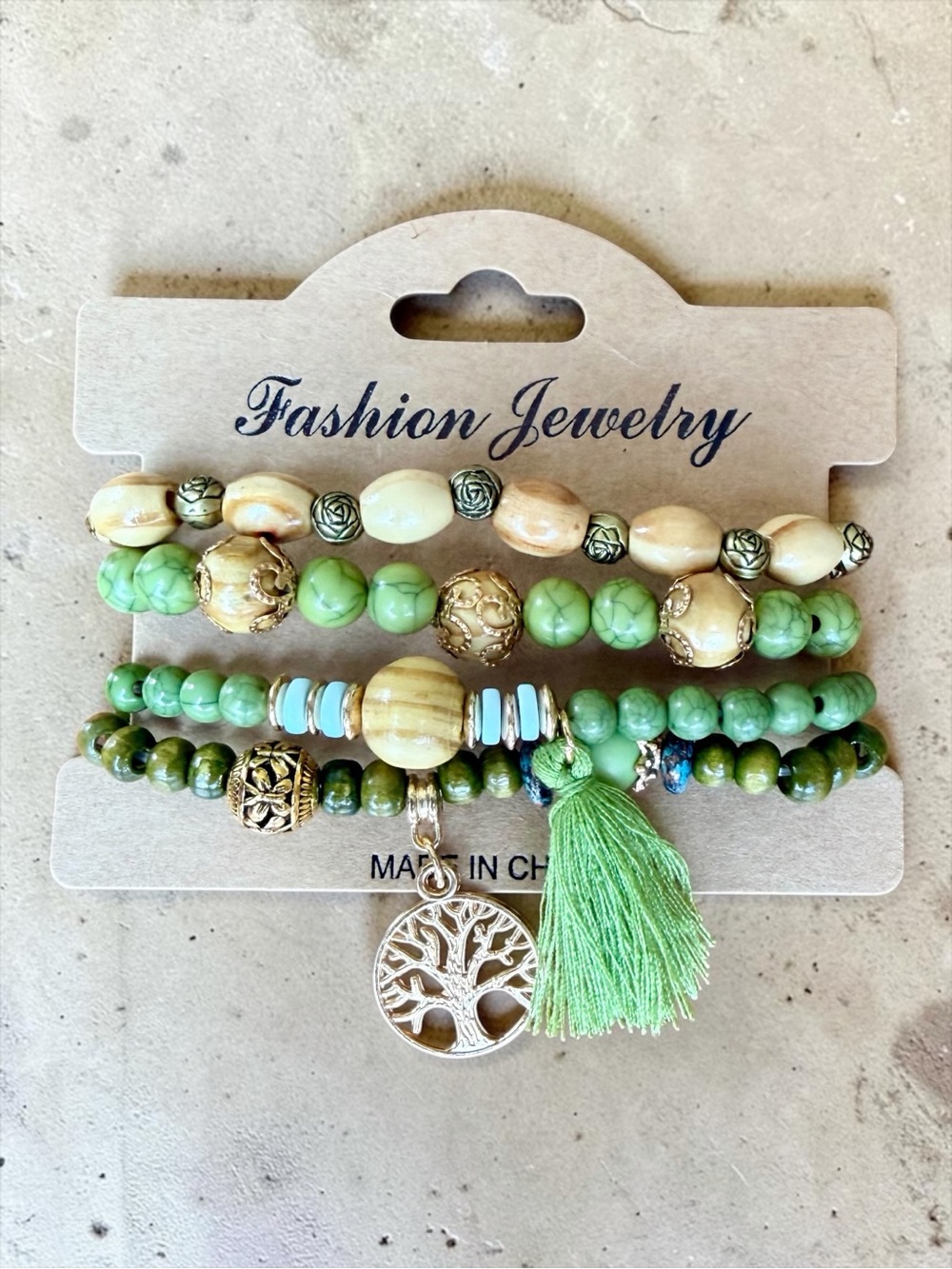 Boho Beaded Bracelet Stack Set | 5-Piece Stretch Bracelets | Tree of Life Charm
